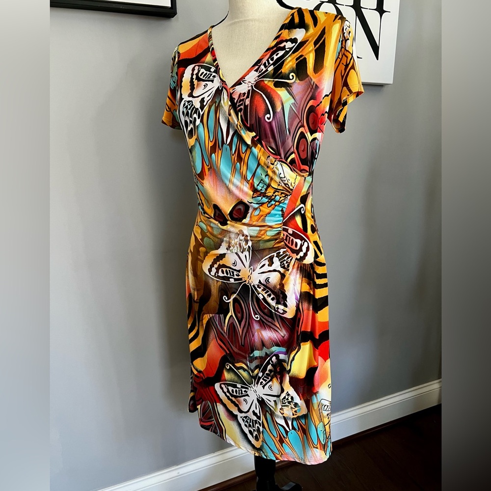 Frank Lyman Design Faux Wrap Butterfly Print  Dress - Picture 2 of 8